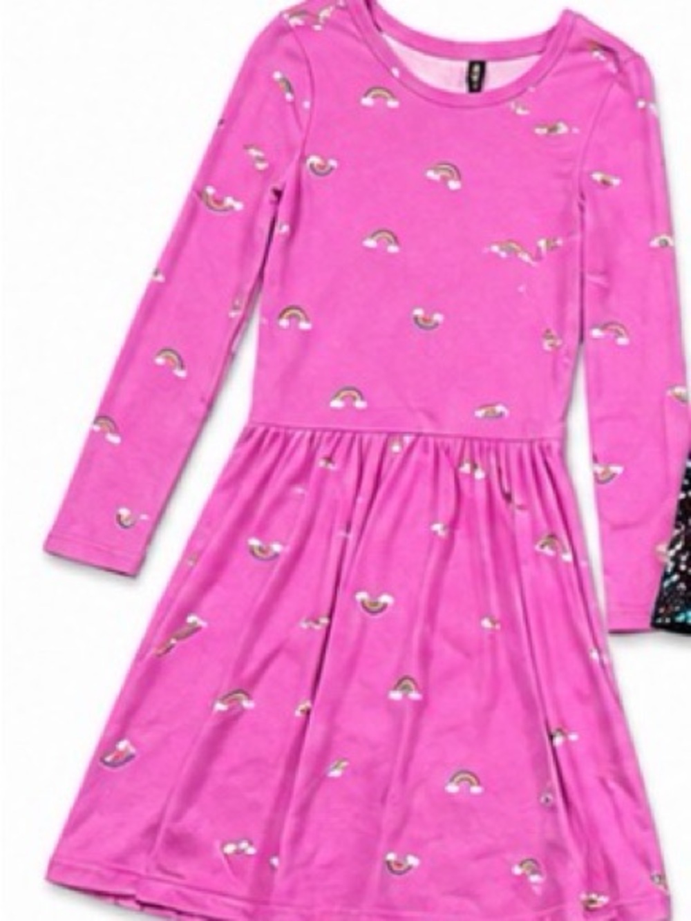 Girls' Pink Long-Sleeve Rainbow Print Dress